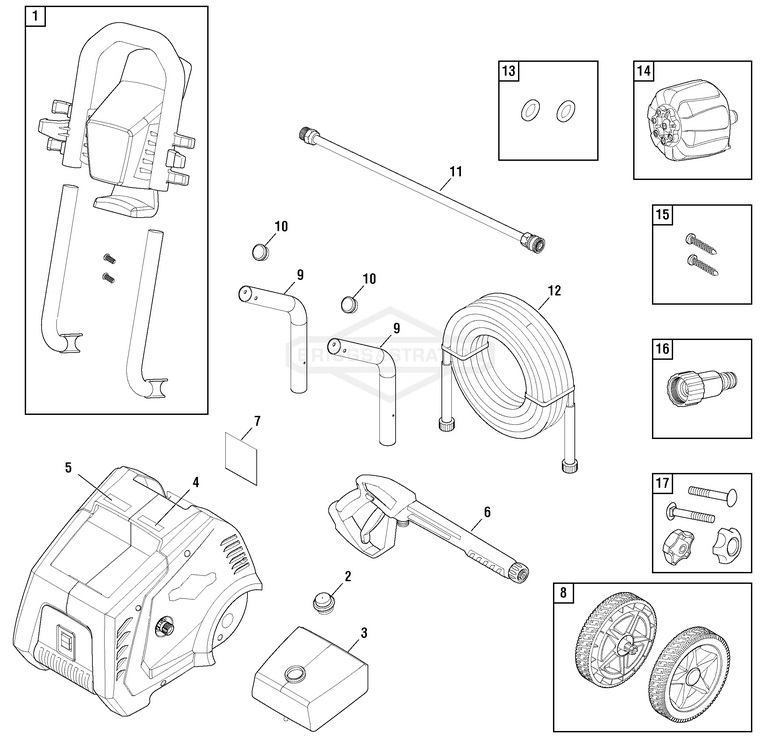 Briggs & Stratton pressure washer model 020619 replacement parts, pump breakdown, repair kits, owners manual and upgrade pump.